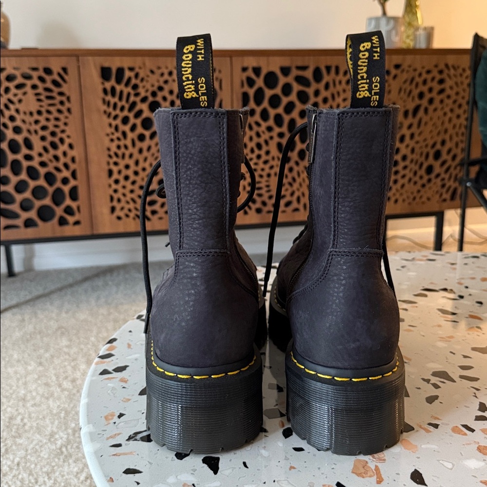 Dr. Martens Jadon 3 Nubuck platform Boots with Yellow Stitching - Picture 2 of 5